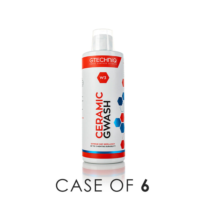 A bottle of Gtechniq W3Ceramic Gwash on a white background with the text 'Case of 6'.