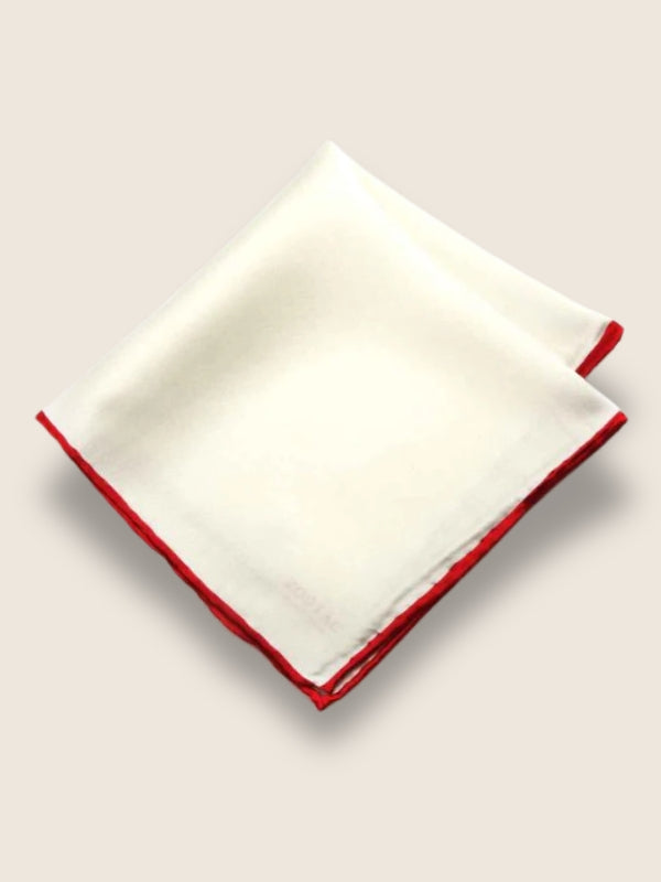 White/ Red Solid Silk Pocket Square