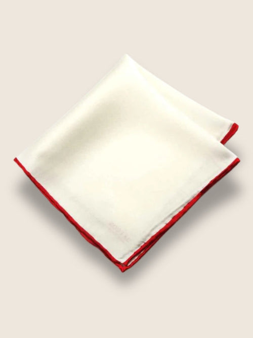 White/ Red Solid Silk Pocket Square
