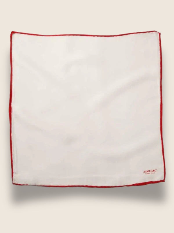 White/ Red Solid Silk Pocket Square