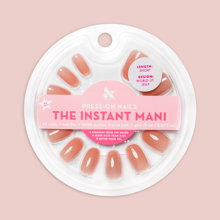 World Lit Jelly - Press-On | Short | Round sheer mauve false nails kit with 42 pieces for quick at home mani